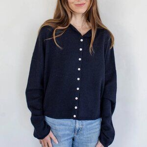 These Three Navy Button-Up Cardigan Sweater